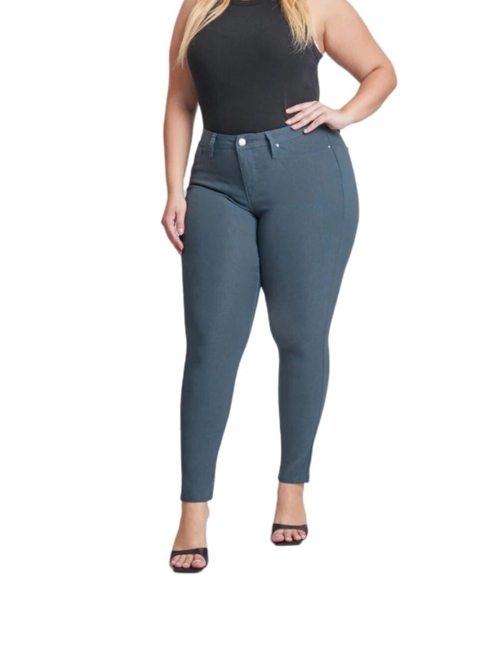 Venezia Plus High-Rise Stretch Skinny Jeans in Slate Blue Green Size 22